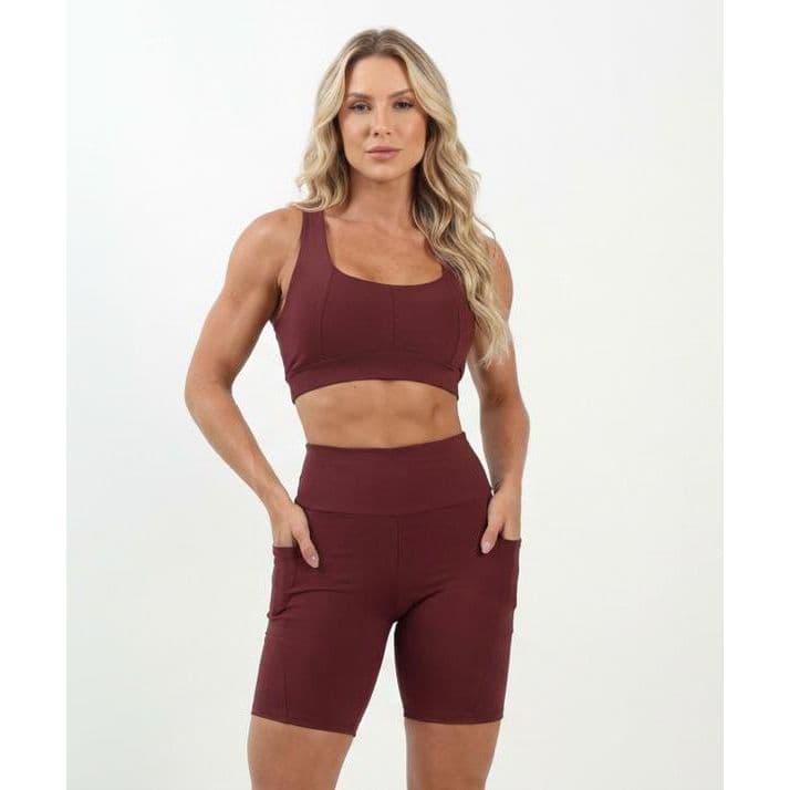Conjunto Short com Bolso E Top Alta Sustentação Slim E Plus Size Para Academia Fitness