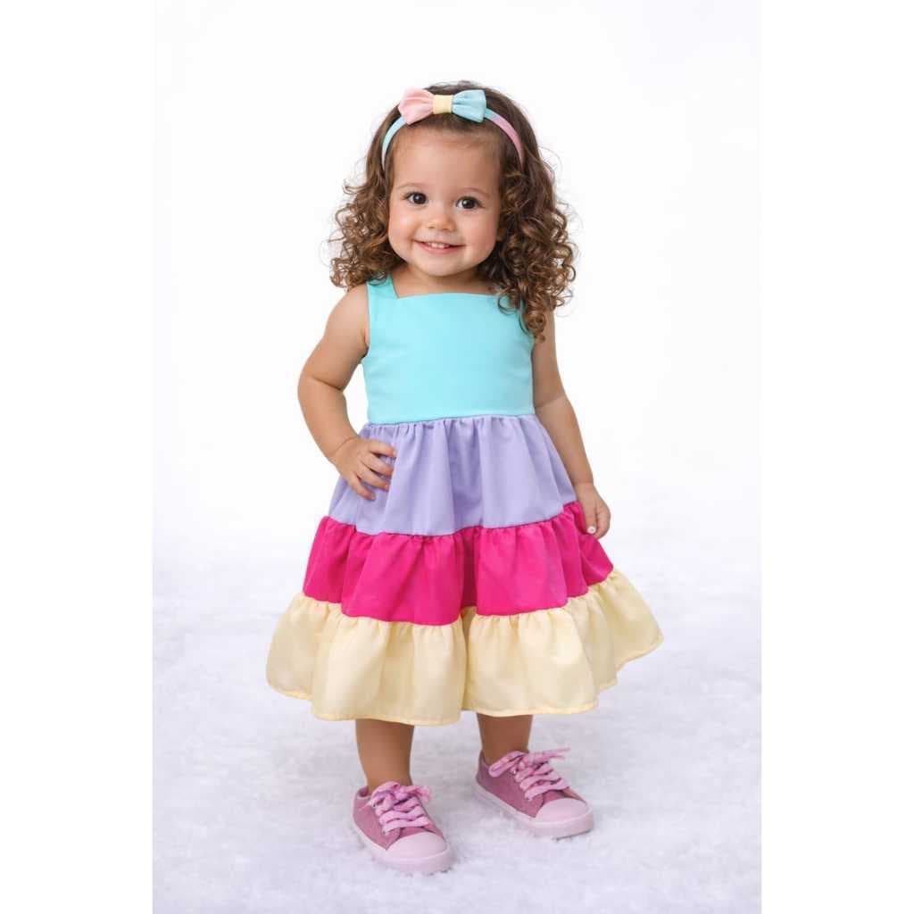 Vestido de Bebê Menina Festa Infantil Apresentação Roupa Bebe Menina Colorido Colors Candy
