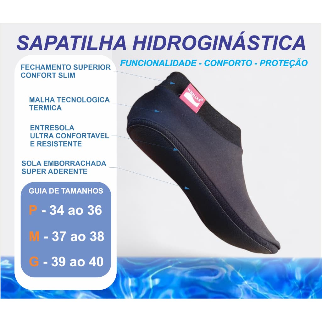 Meia Sapatilha Hidroginástica Neoprene Antiderrapante Hidro Piscina Praia