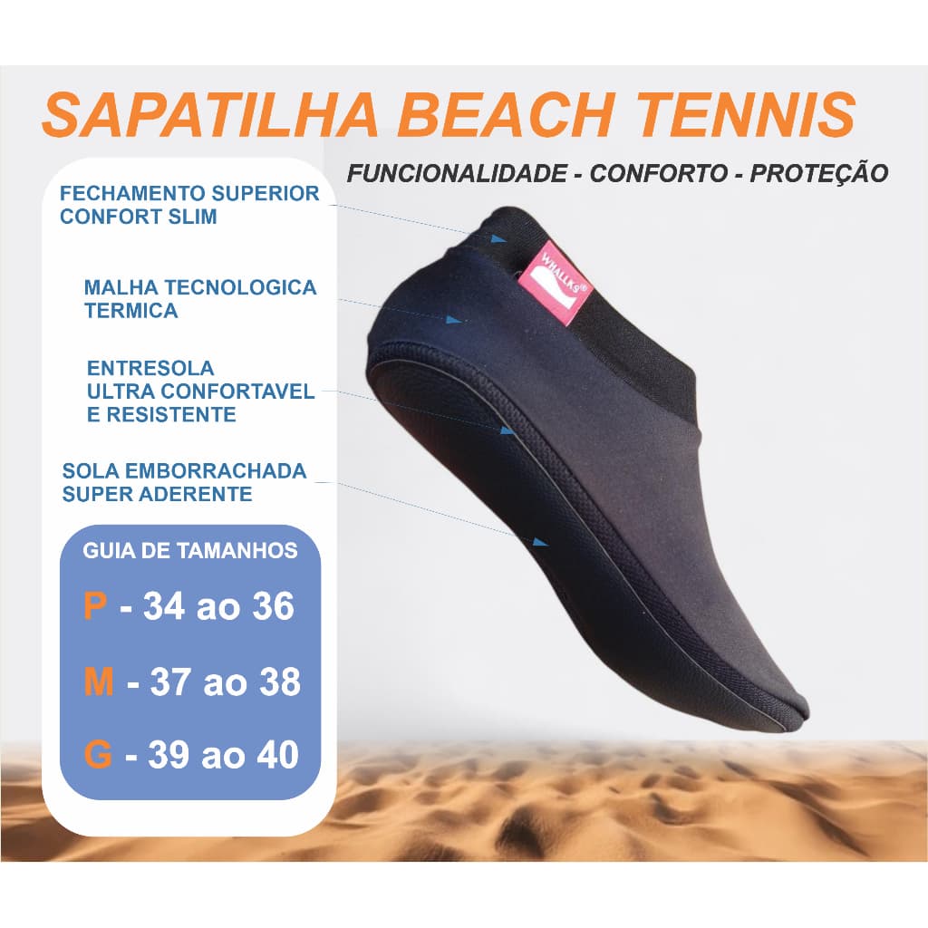 Meia Sapatilha Beach Tennis Neoprene Praia Volei Areia Antitermica Futvolei
