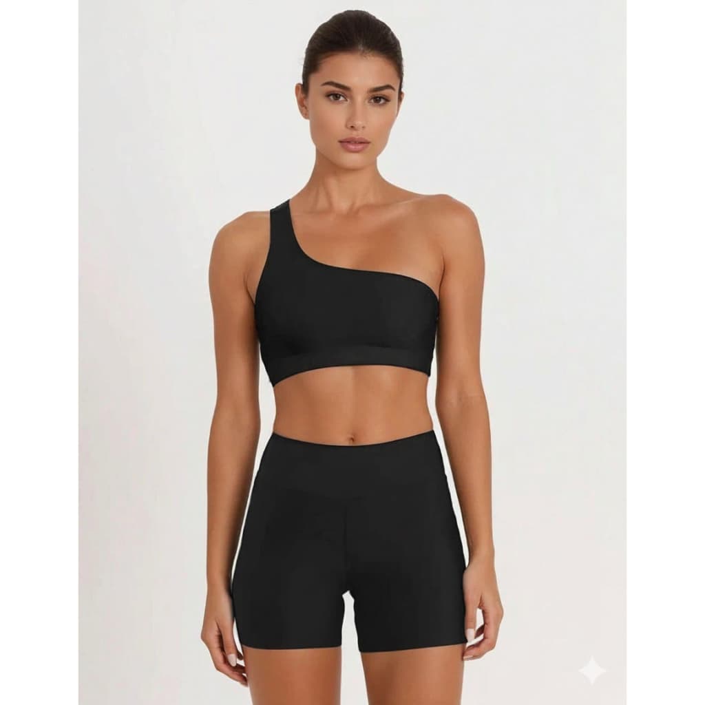Conjunto Short Decote  Costas Academia Cintura Alta Fitness