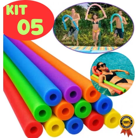KIT 5 BOIA FLUTUADOR ESPAGUETE MACARRÃO PISCINA NATAÇÃO COLORIDOS COM FURO