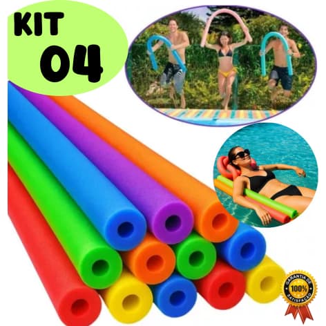 KIT 4 BOIA FLUTUADOR ESPAGUETE MACARRÃO PISCINA NATAÇÃO COLORIDOS COM FURO