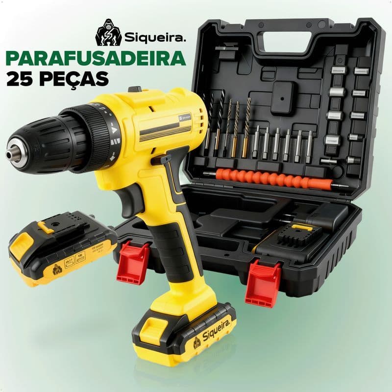 Parafusadeira Furadeira 12v Kit Com 2 Baterias 25 Acessórios Several