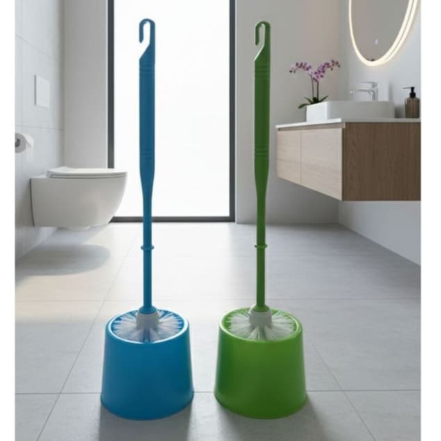 Escova Sanitária Para Banheiro Vaso Sanitário Plástico com Suporte 34cm verde azul