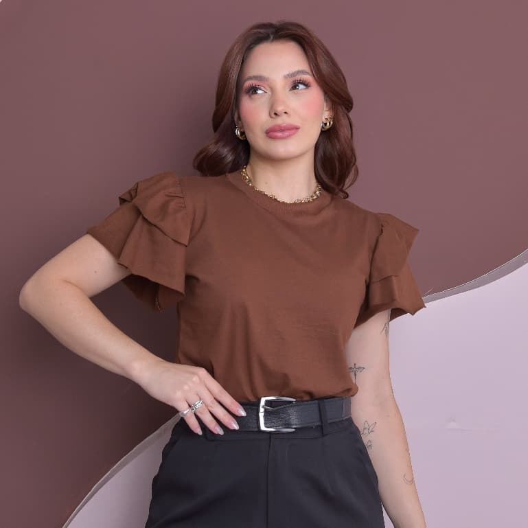 Blusa Feminina Bufante lisa t shirt manga bufante look moda evangélica casual Algodão elegante