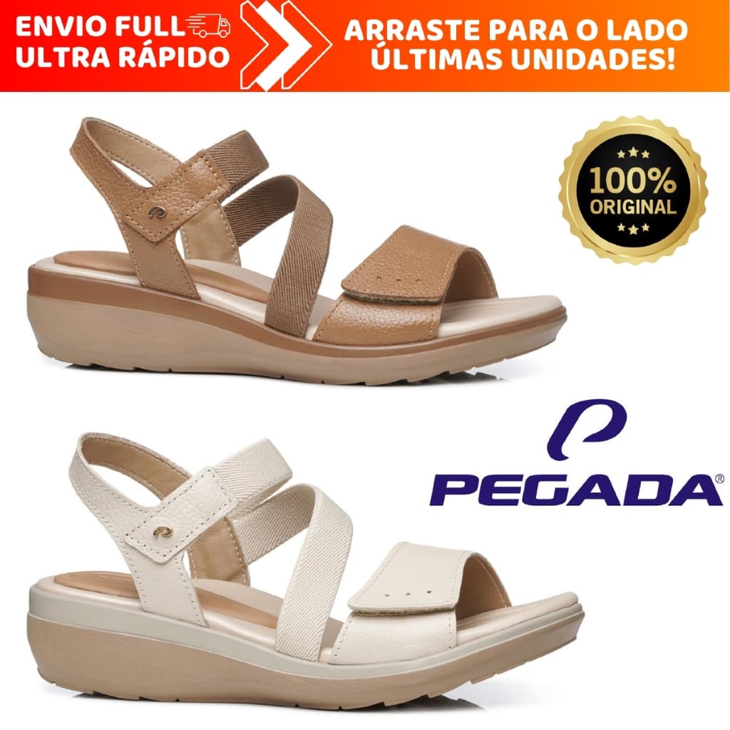 Sandália Pegada Feminina Ortopédica Com Velcro Calce Fácil 100% Couro Legítimo
