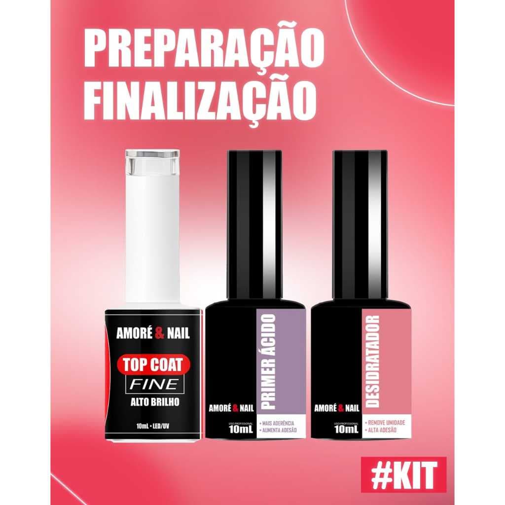 Preparadores Unhas Prime Àcido /Desidratador /Top Coat Fine 10ml AMORÉ&NAIL Novidade