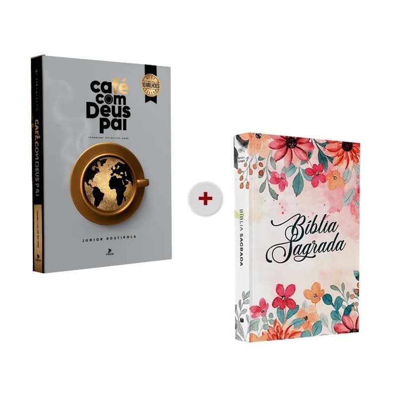 Livro Café com Deus Pai 2026 mais Bíblia Sagrada Flores ARC Letra Normal Capa Flexivel