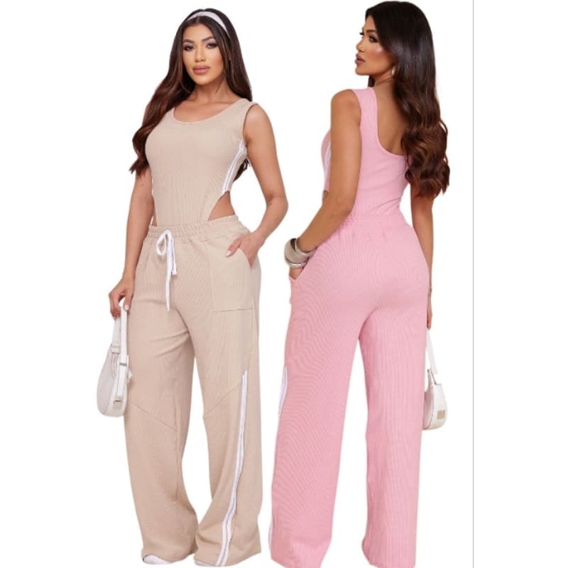 Conjunto Feminino Body e Calça Moda Casual Urbana Confortável Estilo Comfy Chic Tamanho Unico