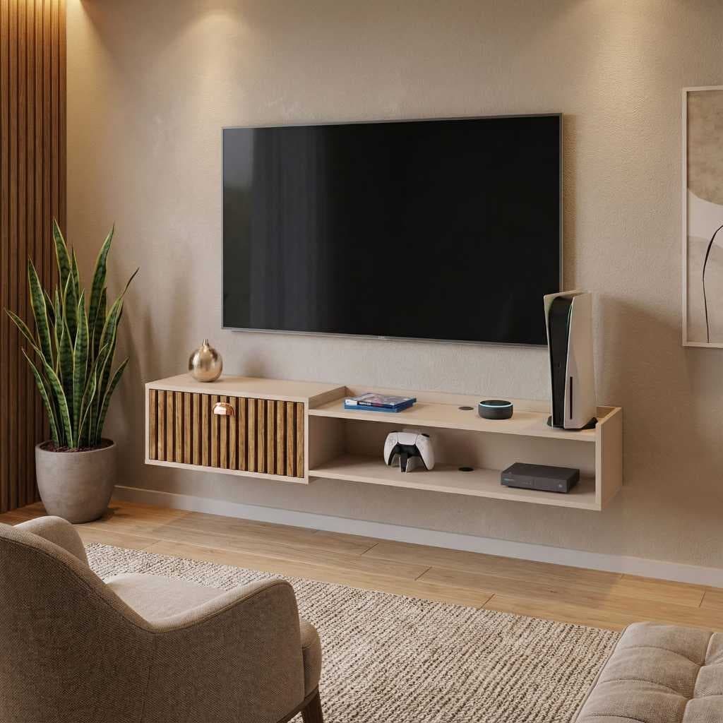 Rack Suspenso Com Porta TV Sala Escritório Quarto Bancada Parede moderno 90/120/180 ou 150 cm