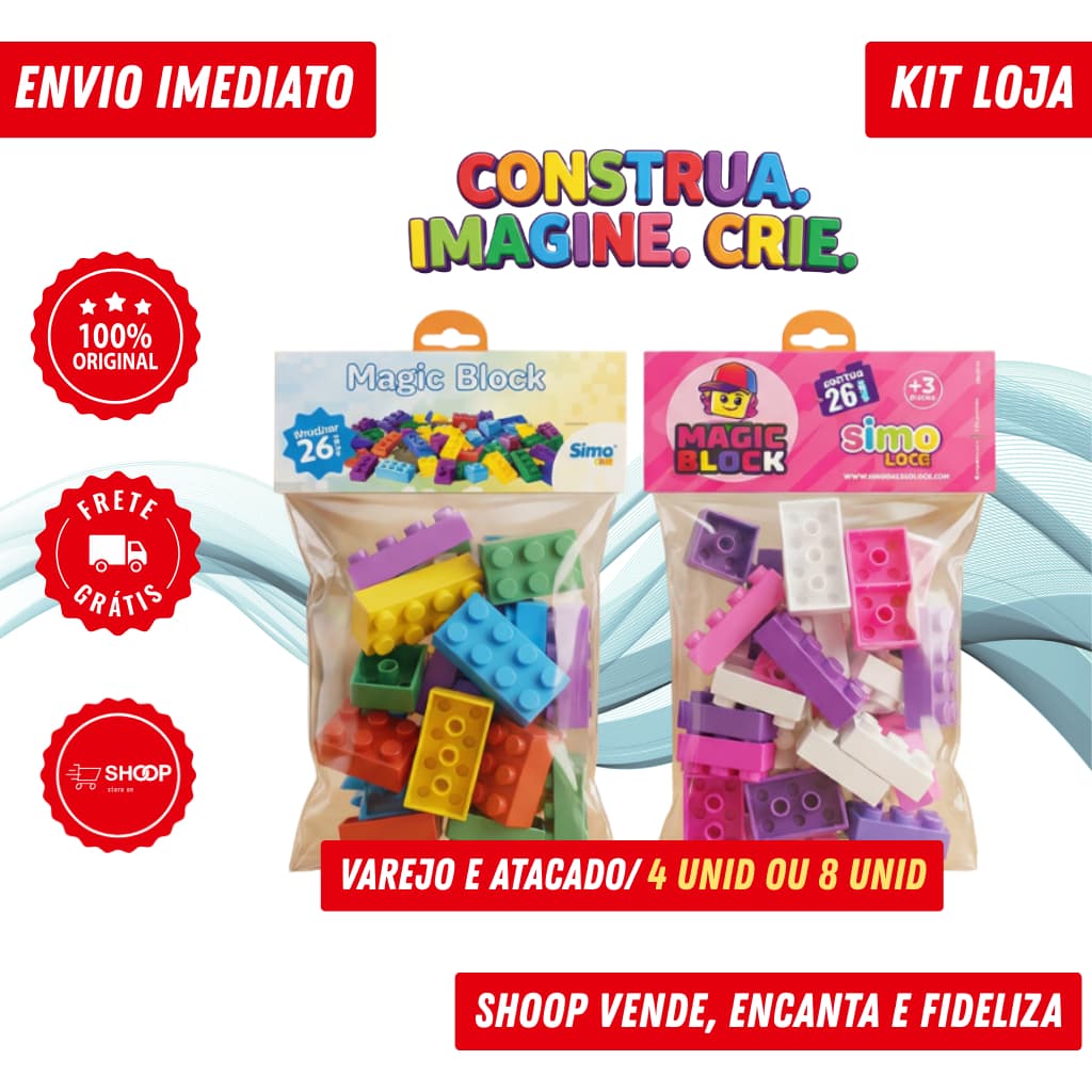 Loja Magic Block 26 Peças Simo Toys | Blocos de Montar Infantil - 4 ou 8 Unidades
