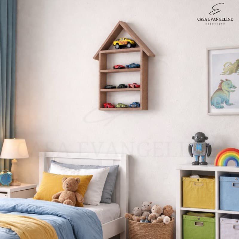 Casinha Bibelô em MDF Organizador de Parede Decoração Organização de Objetos Brinquedos Pequenos