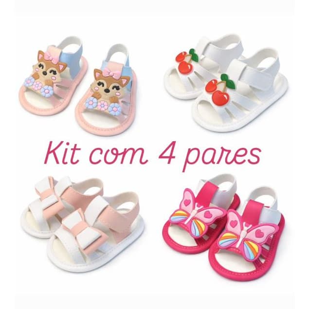 Kit Especial com 4 pares de Sandalias para Bebe menina Confortavel