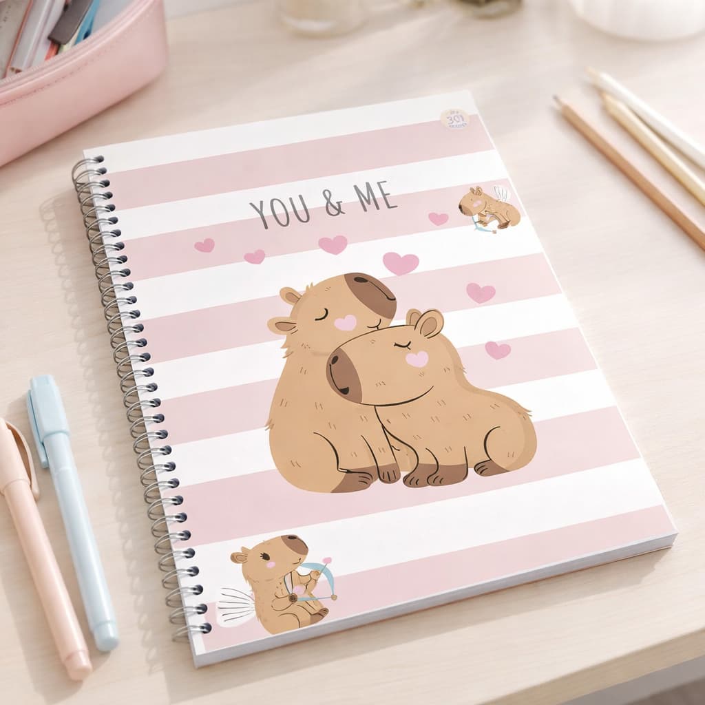 Caderno Espiral Capa Dura Capivara 160 folhas 10 Matérias Universitário Caderno Escolar Fofo