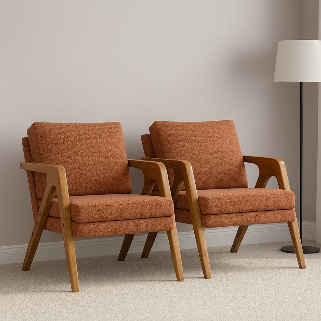 Kit 2 Poltronas Mona Linho Estofada Decorativa Luxo Pés De Madeira Maciça Sala Estar Recepção