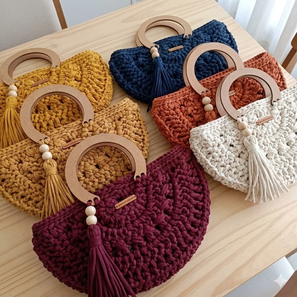 Bolsa de crochê em fio de malha feito a mão Fio Premium