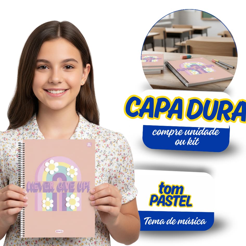 KIT 4 CADERNOS UNIVERSITÁRIOS CAPA DURA COR ROSA - KITS COM 2, 3 OU 4 UNIDADES
