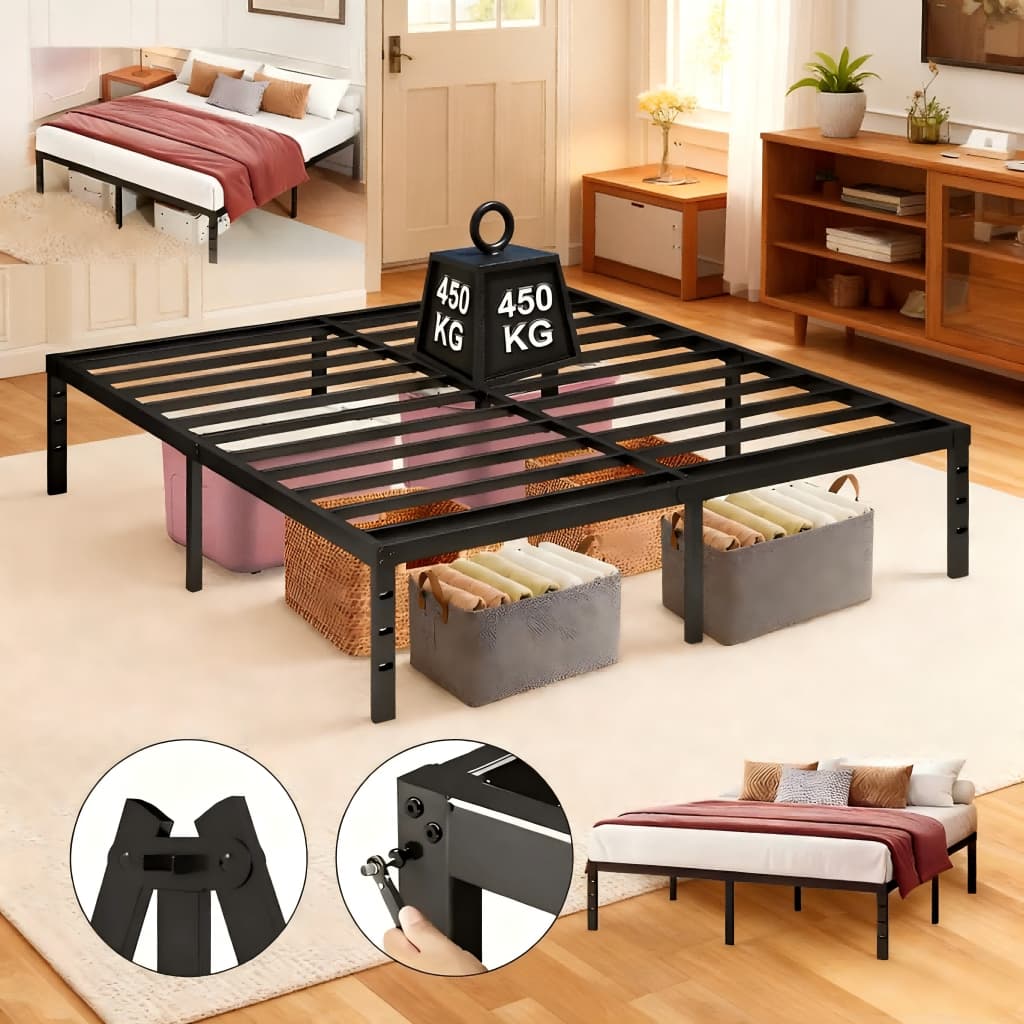 Cama de Solteiro e Casal Estrado de Metal Dobrável,Fácil de Montagem Ripas de Aço Antiderrapante Suporta até 400 kg