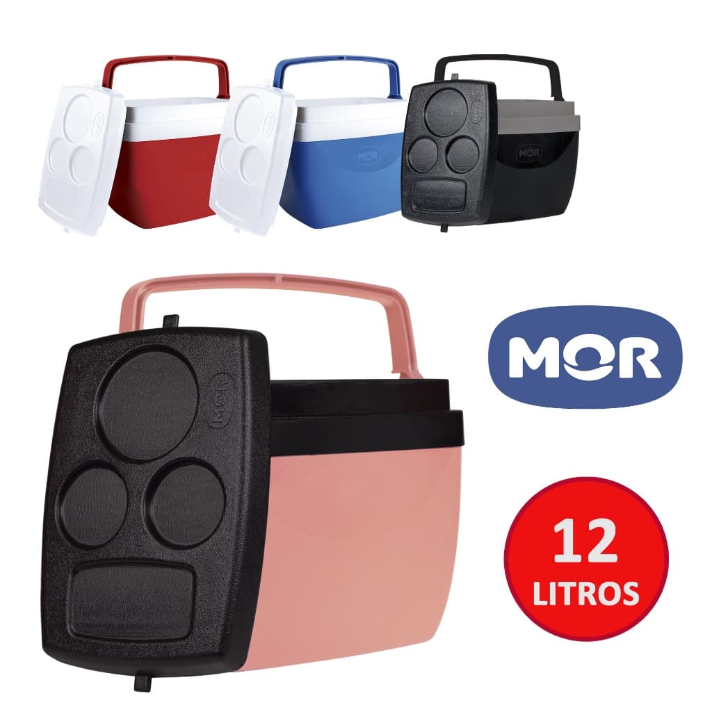 Cooler Caixa Térmica 12 Litros Mor com Alça 13 Latas Portátil Praia Camping Preto Azul ou Vermelho