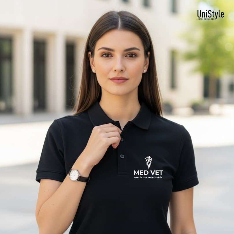 Camisa Gola Polo Medicina Veterinária Profissões Unissex e Baby Look Abreviação em Malha Piquet