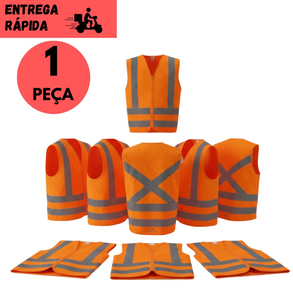 Colete Refletivo com Zíper Sem Bolso Alta Visibilidade Segurança Sinalização Laranja ou Verde