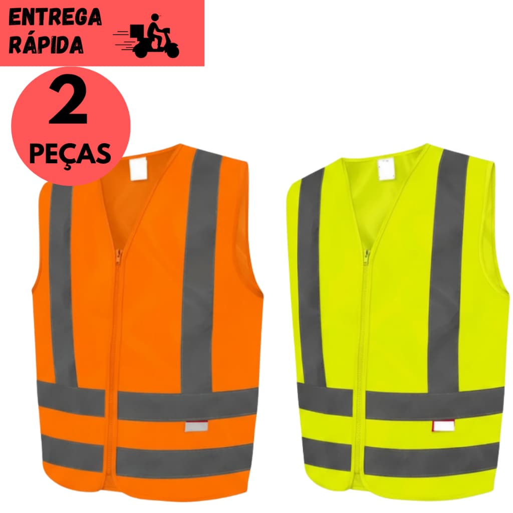 Kit 2 Colete Refletivo com Zíper Sem Bolso Alta Visibilidade Segurança Sinalização Segurança Noturna