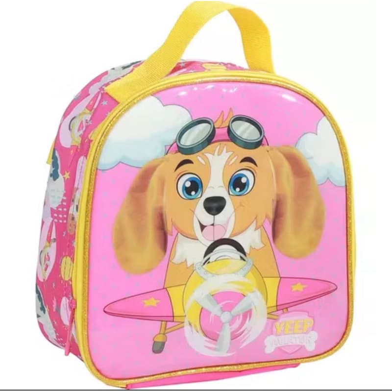 Lancheira Escolar Menina Cachorrinho Rosa Infantil