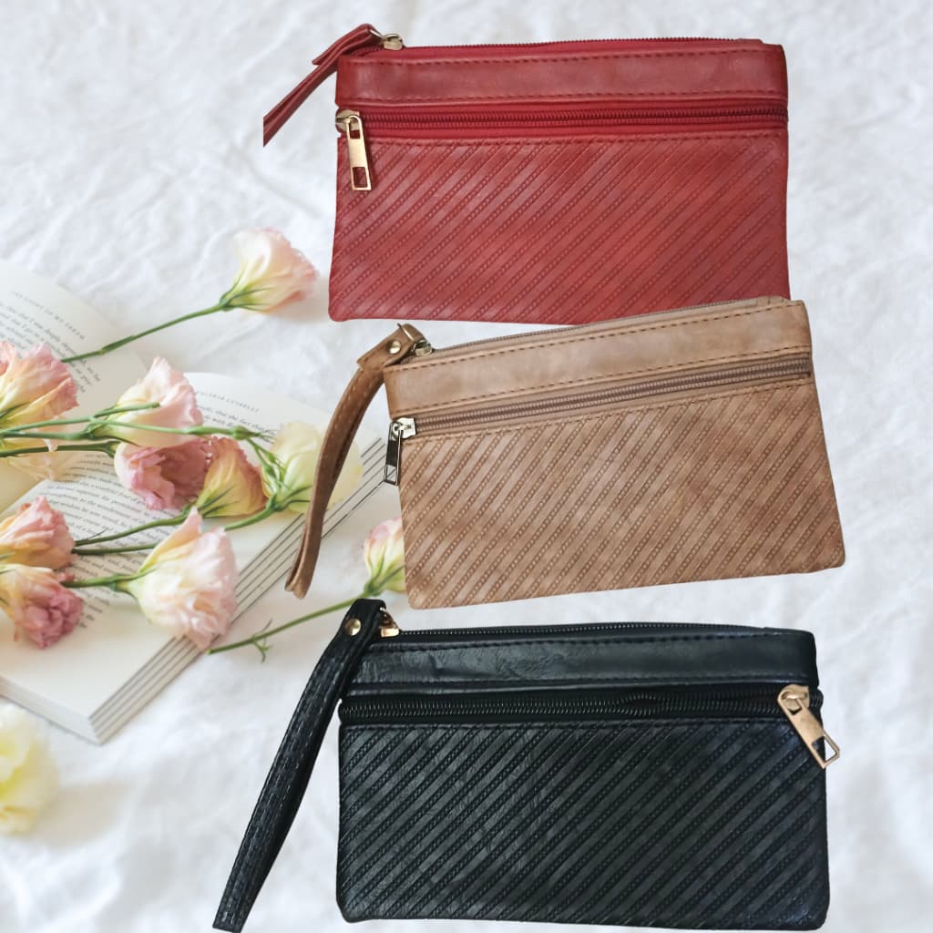 Bolsa de Mão Feminina Porta Dinheiro com 3 Zíperes Compacta Elegante