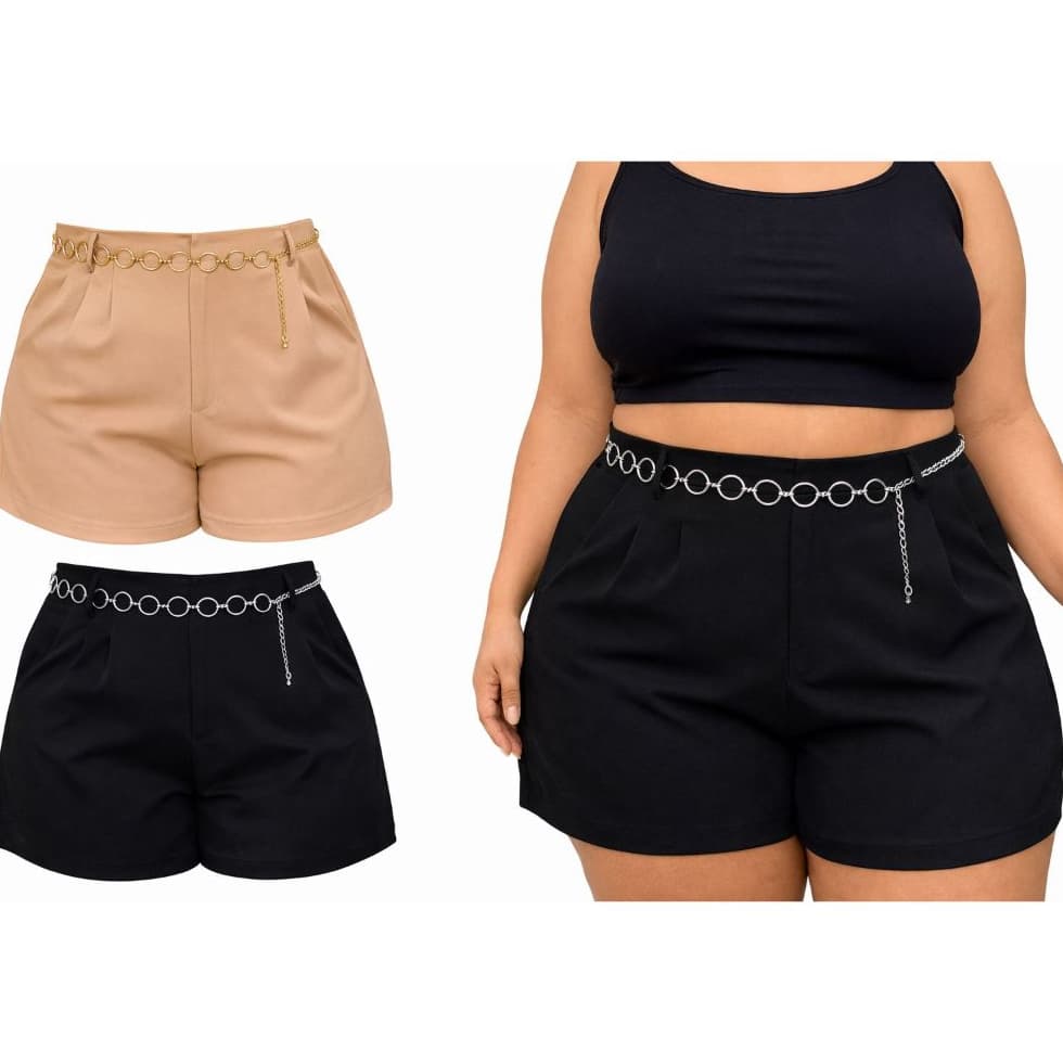 Kit 2 Short Bermuda Feminina Com Cinto De Brinde Plus Size Alfaiataria Premium Elegante Moda shorts Plus Feminino