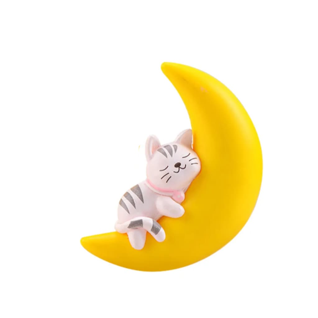 Enfeite Gato Na Lua Com Boia Flutuante P Aquário Amarelo