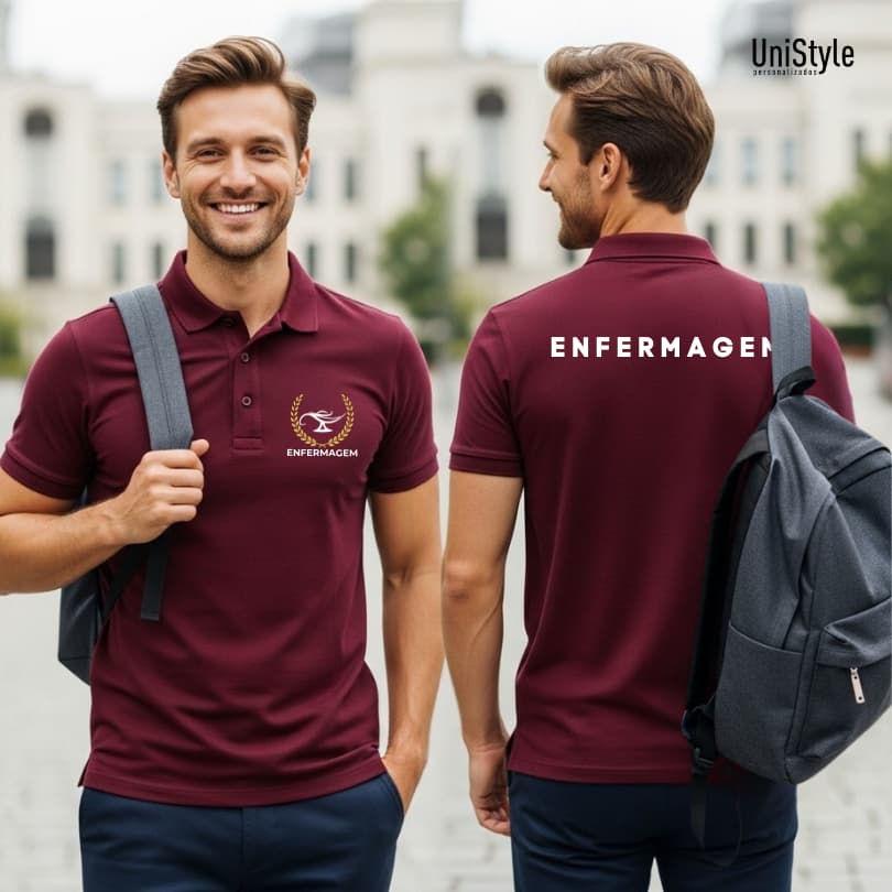 Camisa Gola Polo Enfermagem Profissões Unissex e Baby Look Brasão em Malha Piquet Premium