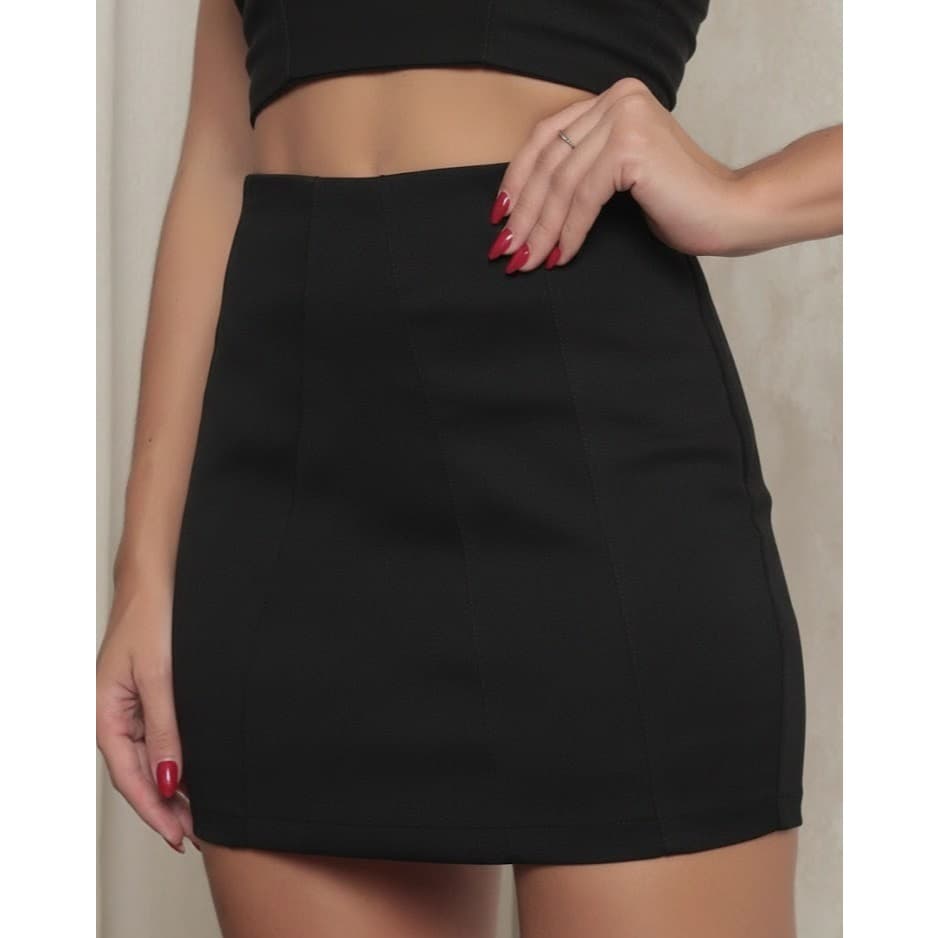 Short Saia Feminino Curto Bengaline Cintura Alta Com Zíper