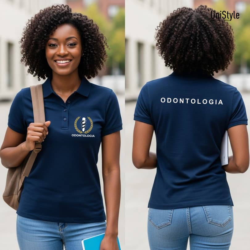 Camisa Gola Polo Odontologia Profissões Unissex e Baby Look Brasão em Malha Piquet Premium