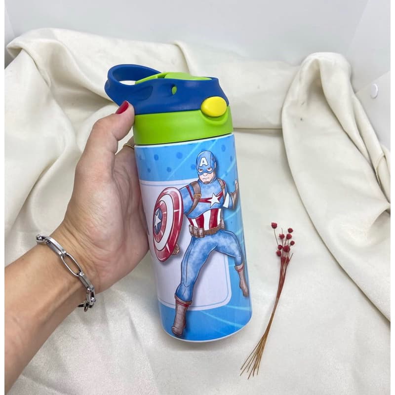 Garrafa térmica 350ml infantil personalizada volta às aulas bico retrátil