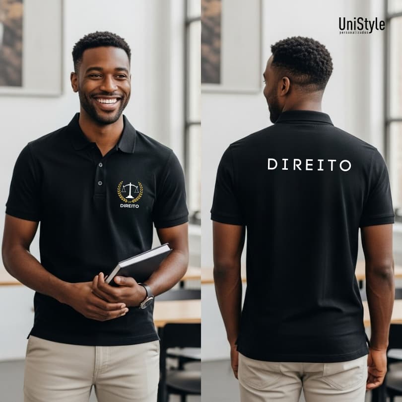 Camisa Gola Polo Direito Profissões Unissex e Baby Look Brasão em Malha Piquet Premium