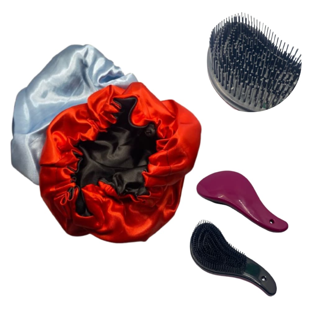 Kit Touca De Cetim 2 Unid Anti Frizz + Escova Desembaraçadora Para Todos os Tipos De Cabelo