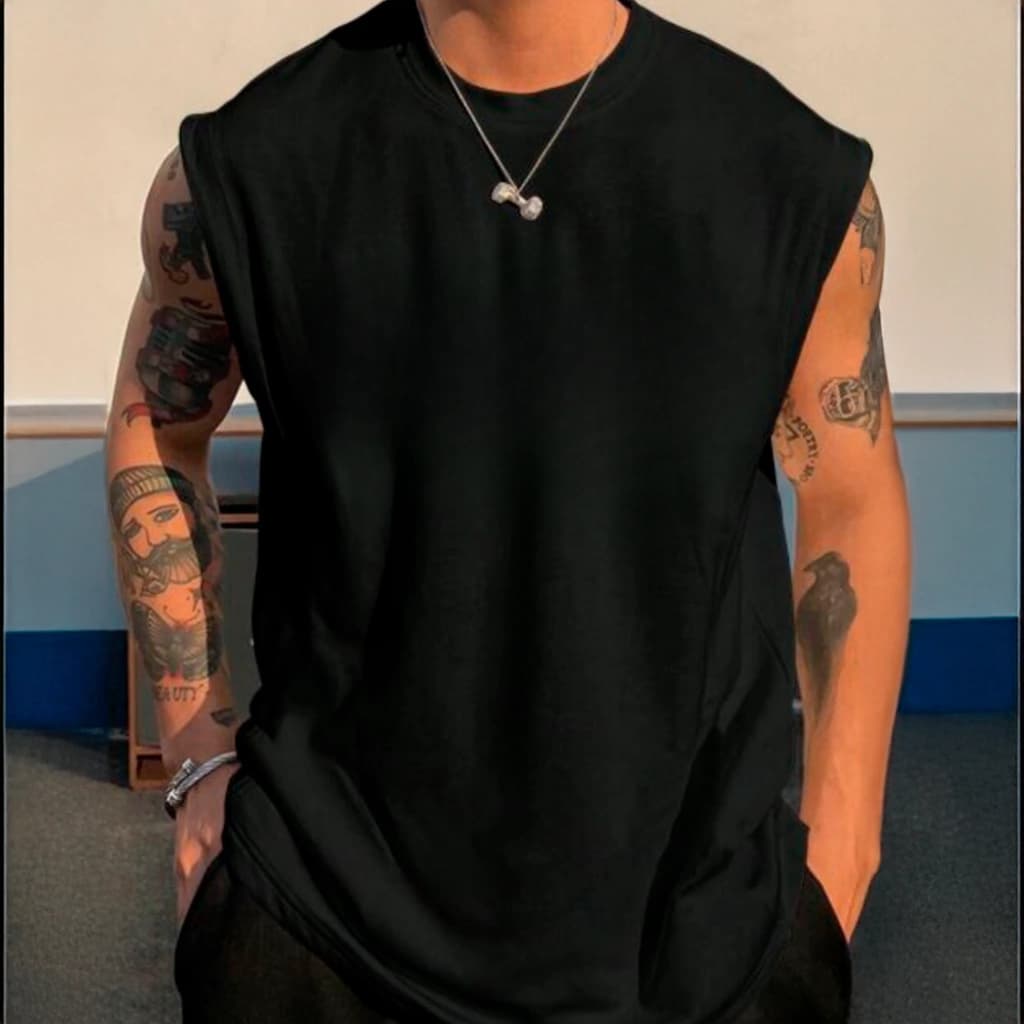 Camiseta Masculina Oversized Regata Cavada Lisa Casual Stretwear