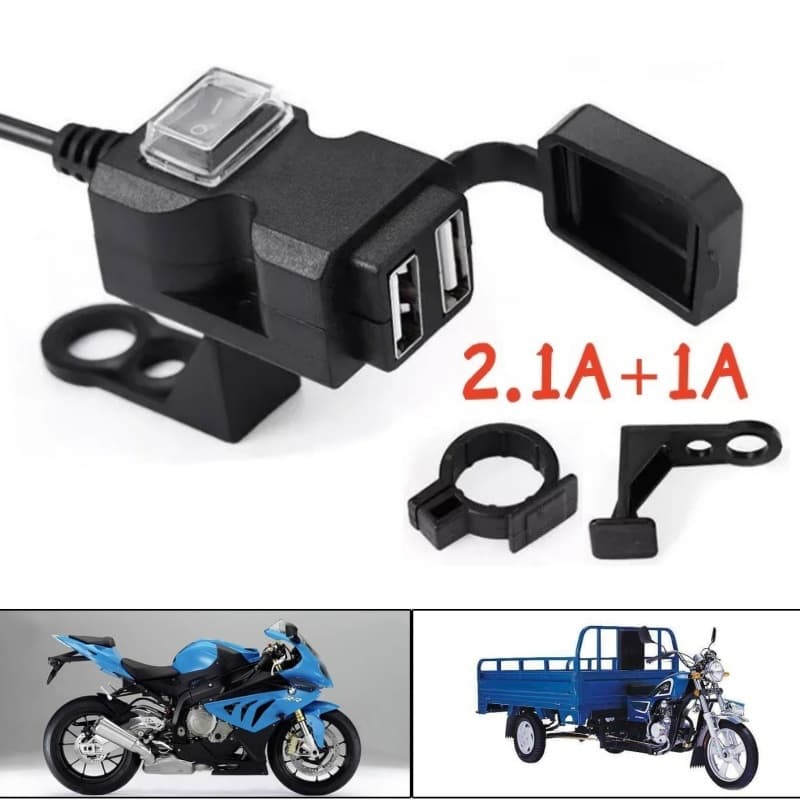 Carregador USB Duplo Atualizado Para Motocicleta Com interruptor À Prova D'água Guidão e espelho retrovisor
