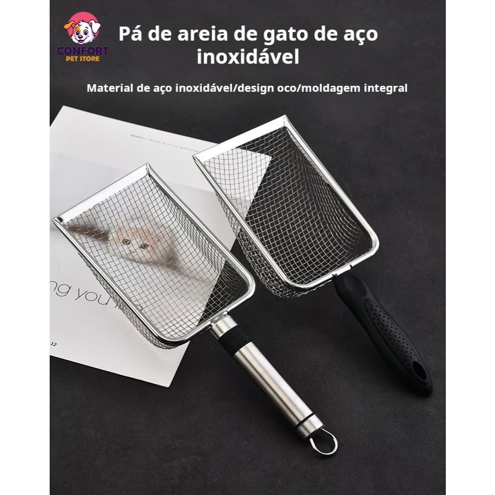 Pá de aço inoxidável para areia de gato, pá para fezes de gato, tamanho grande/pá de plástico para areia de gato