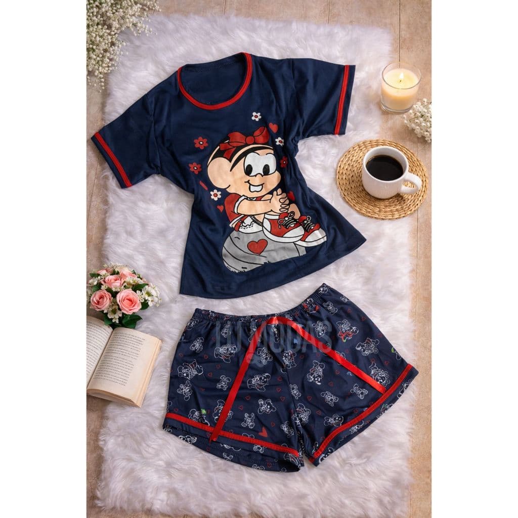 Pijama Estampado Blusa Camisa + Shortinho Moda Infantil Menina Fashion Conforto Para Dormir