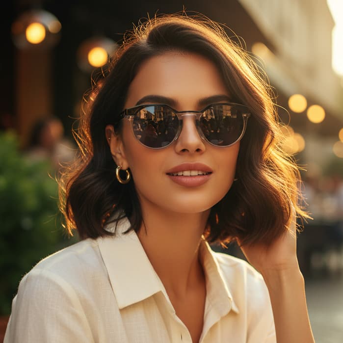 Óculos de Sol Redondo Casual Sofisticado Preto e Transparente - Proteção UV400