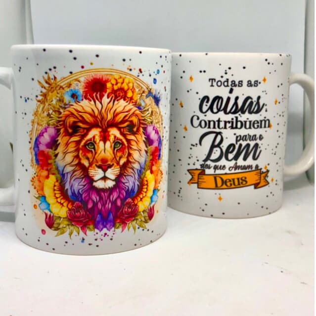 Caneca Cristã Leão da Fé | Frases Bíblicas | Presente Religioso
