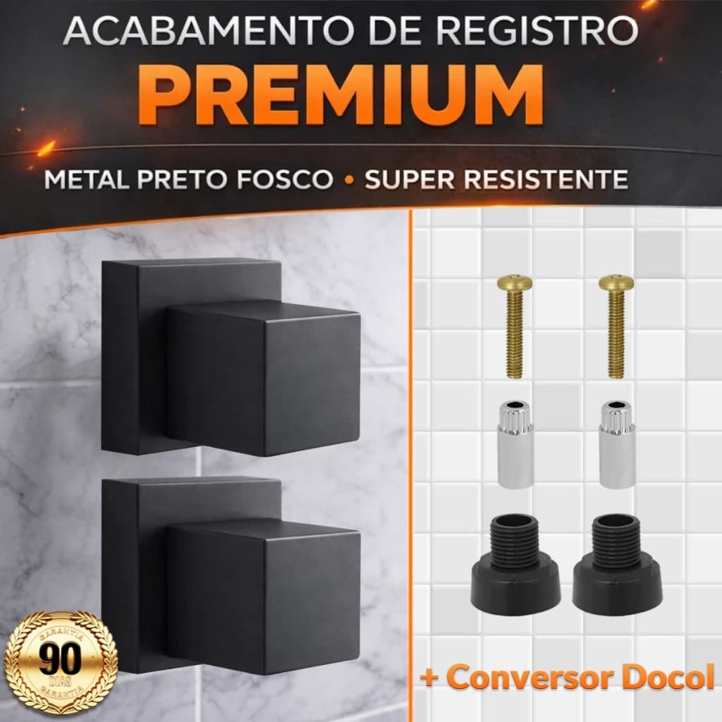 2 Acabamento Registro Padrão Deca Preto com Conversor Docol