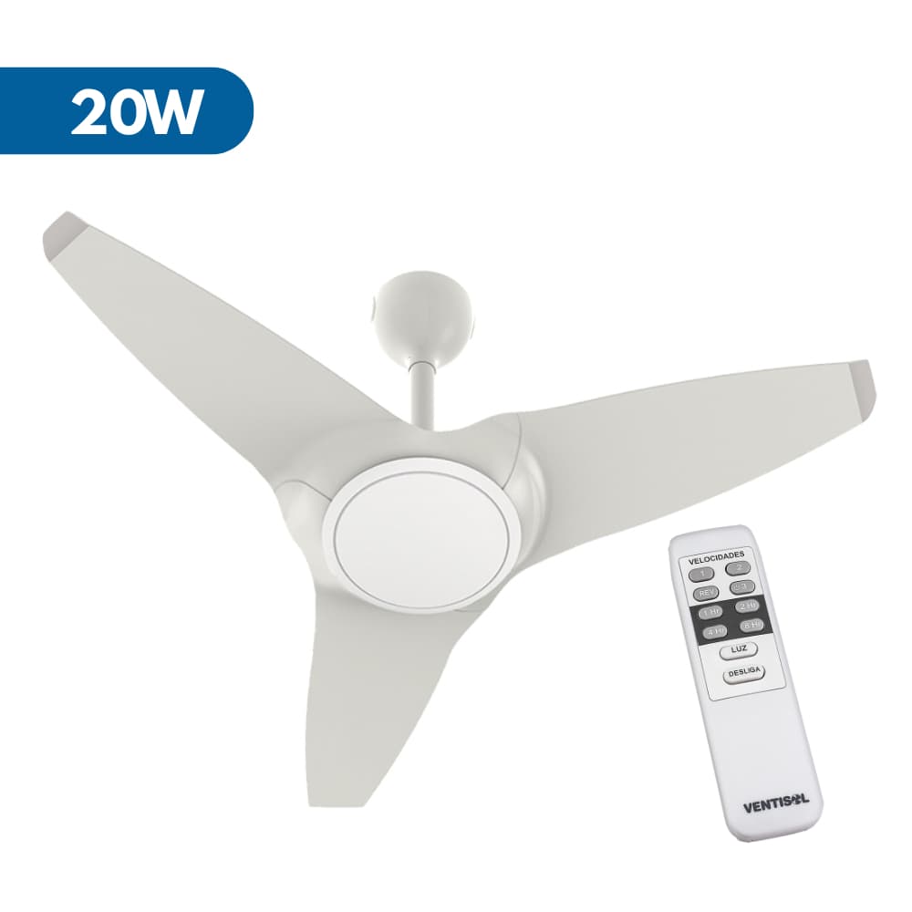Ventilador de Teto Flow Led 20W Branco Controle Remoto 30W Ventisol Wind Verão Resfriamento Quarto