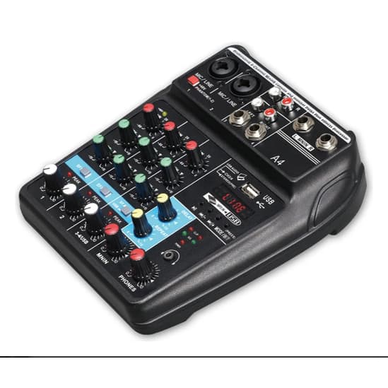 Mesa de Som Analógica A4-TU04 USB Bluetooth 4 Canais 24 Efeitos