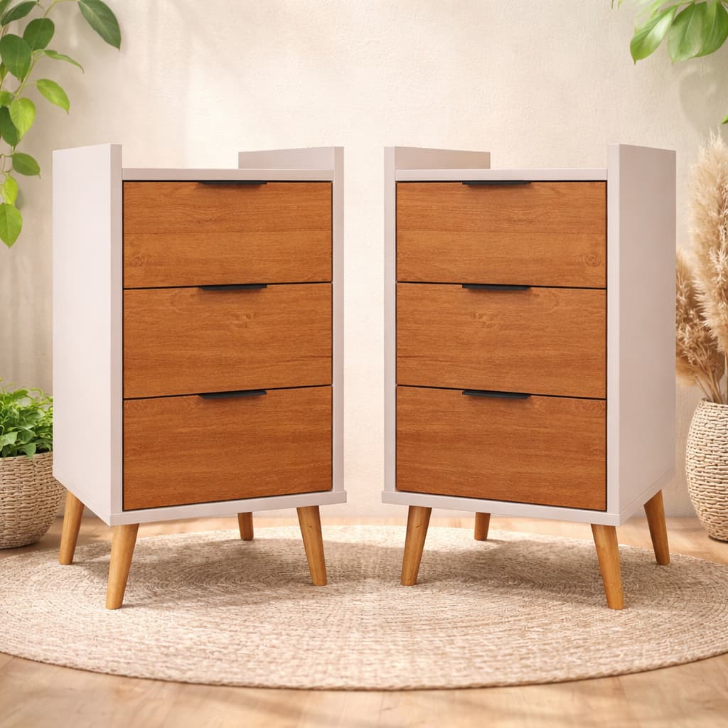 Mesa de Cabeceira Retrô Com Gavetas Pés Palito Decoração - Toni Cores Diversas  - Lojas GB