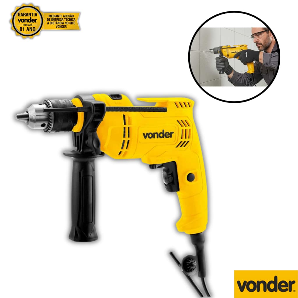 Furadeira Martelete Com Impacto Elétrica Vonder 550w Com Punha Auxiliar E Limitador Perfuração