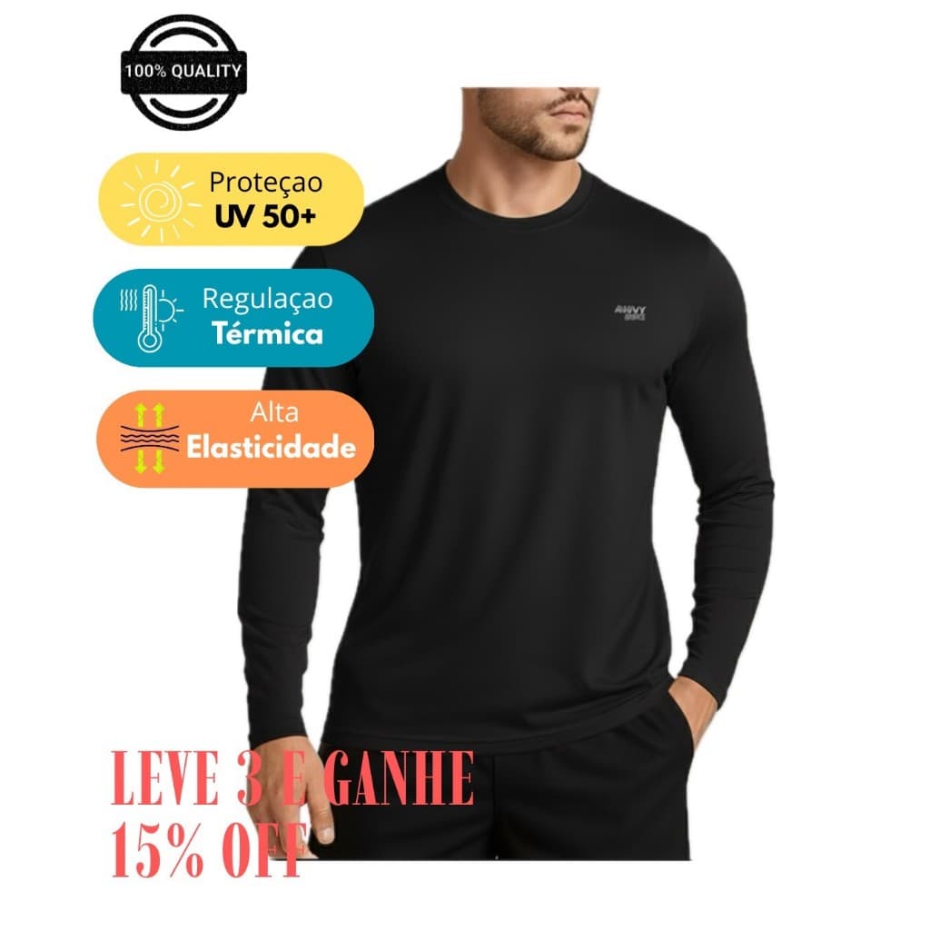 Camiseta UV 50+ Proteção Solar Térmica Segunda Pele  de Praia Malha Fria Manga Longa