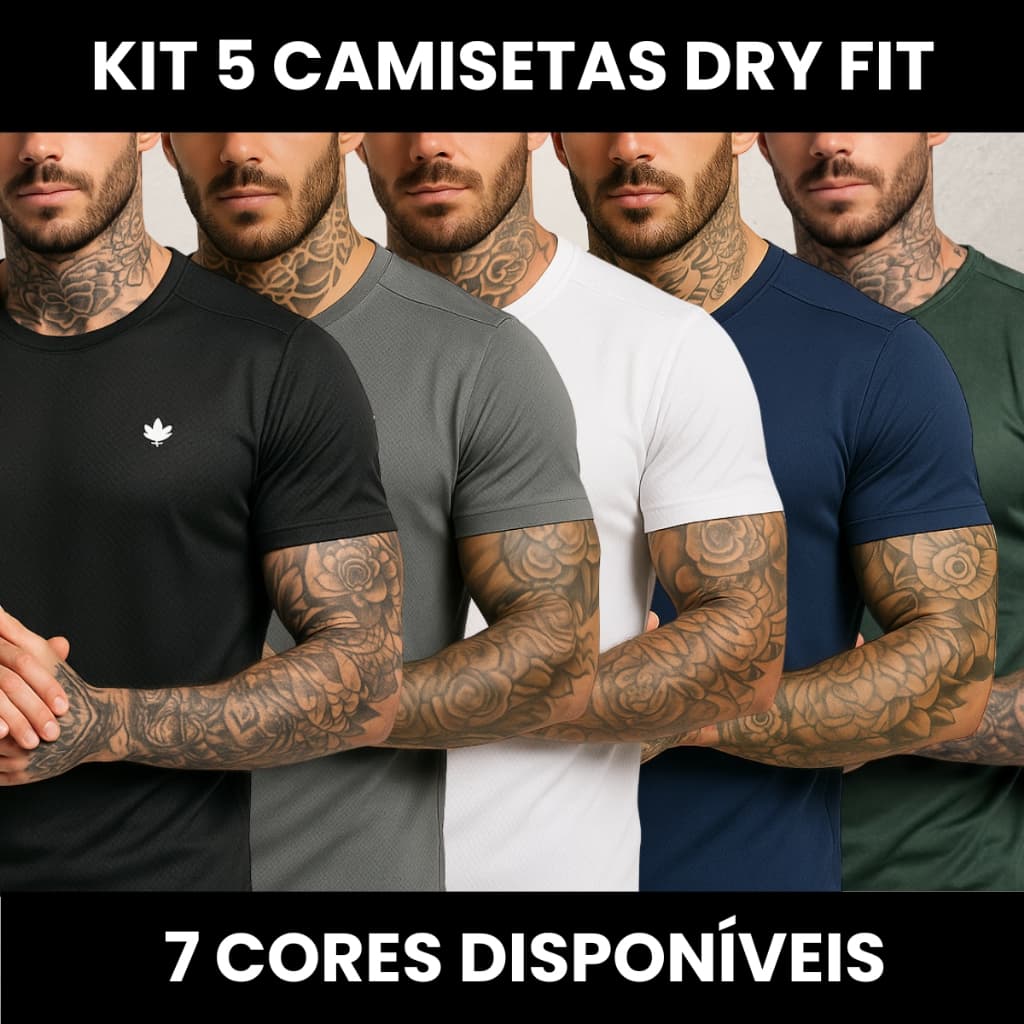Kit 5 Camiseta Slim Dry Fit Alta Performance Academia Proteção UV